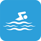 logo du site lake.lindt.one nageur stylisé en blanc avec des vagues sur fond bleu